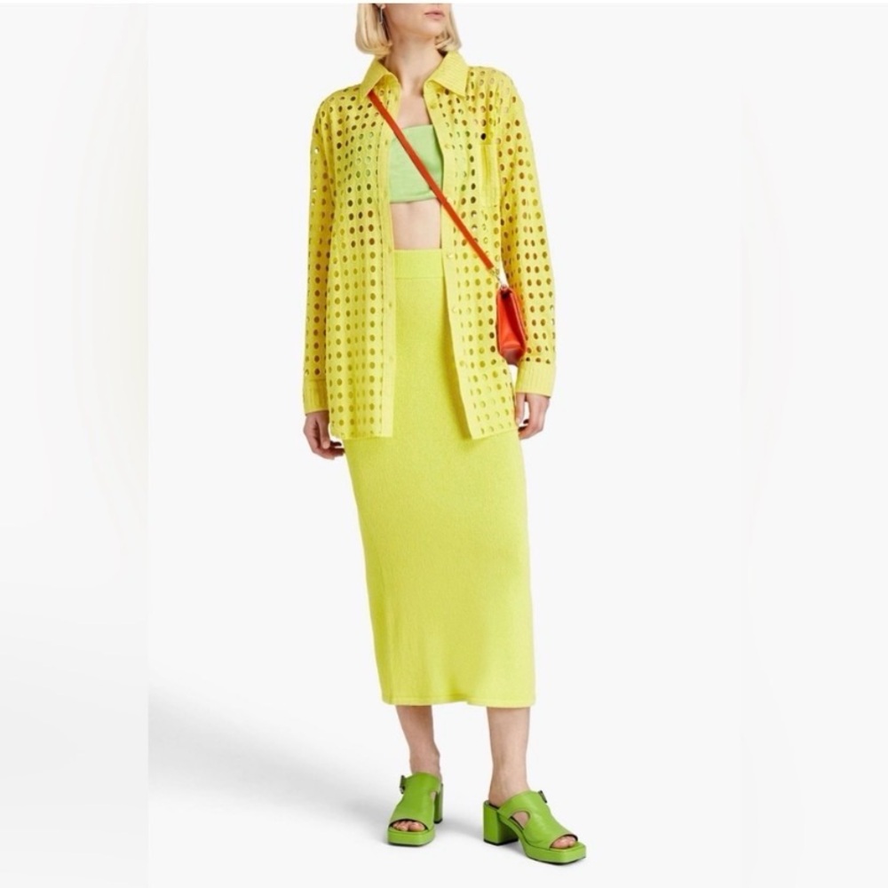 Solid & Striped Oxford Eyelet Tunic Coverup Mini Dress Long Sleeve Citron XS - Picture 4 of 15